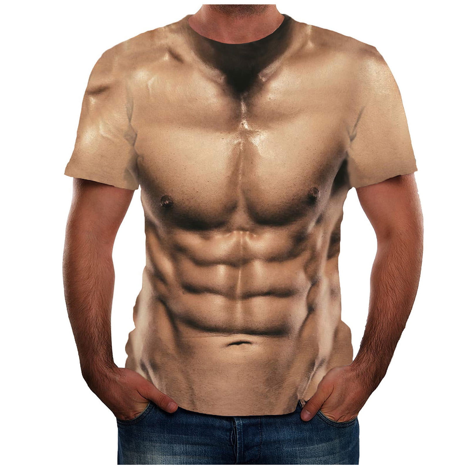 Men's 3D T-Shirt Bodybuilding Simulated Muscle Shirt Nude Skin Chest Muscle  3D Bodybuilding Simulated Muscle Shirt Nude Skin Chest Muscle Tee Shirt