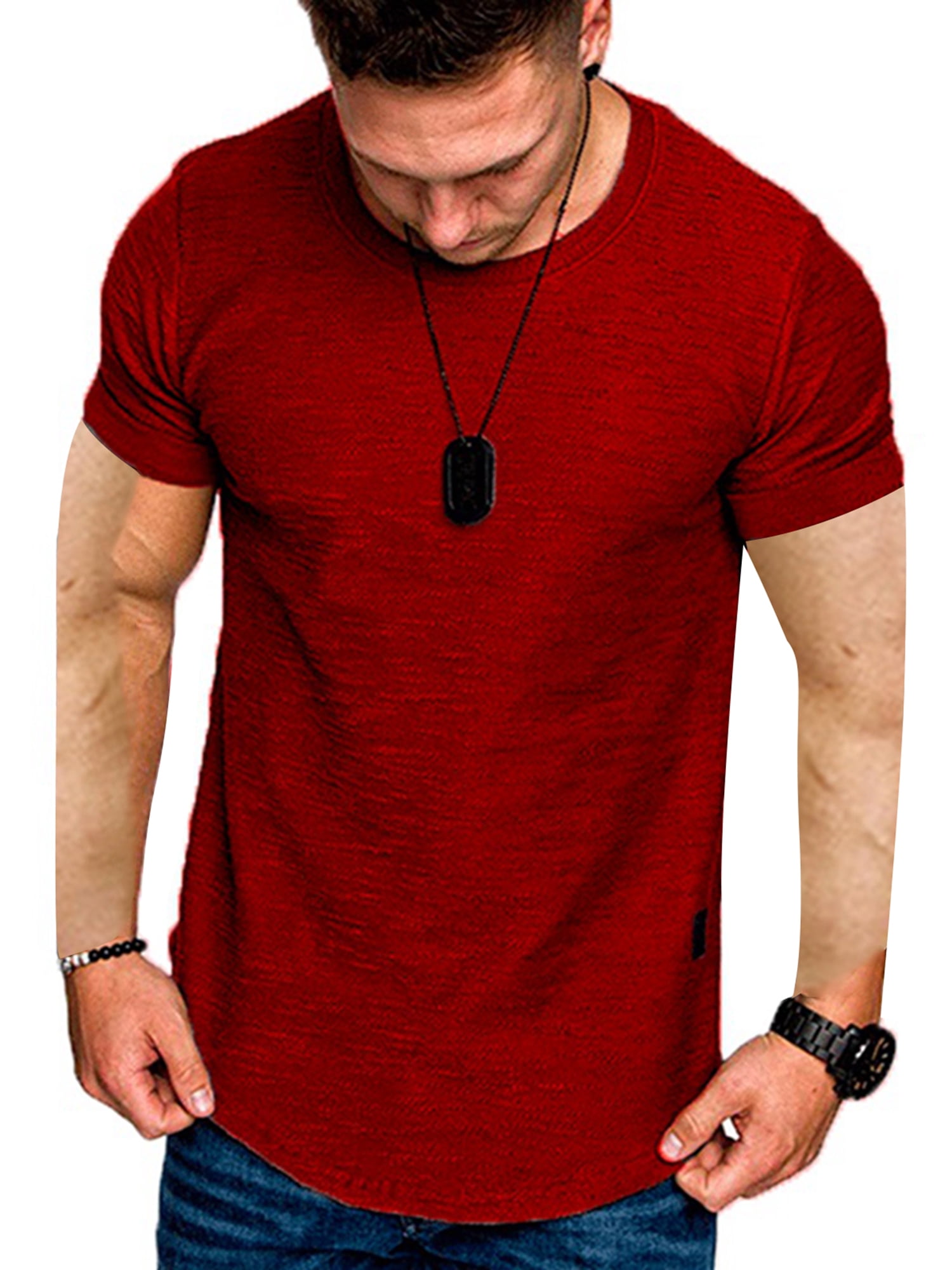 Men Muscle T Shirt Workout Short Sleeve Tee Crewneck Gym T shirt