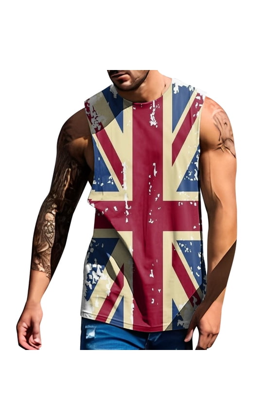 Men National Day Union Jack Spring Summer Vest Graphic Printed O-Neck Plus Size Comfortable Male Streetwear Cami Shirts