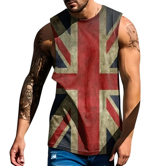 Men National Day Union Jack Spring Summer Vest Graphic Printed O-Neck Plus Size Comfortable Male Streetwear Cami Shirts