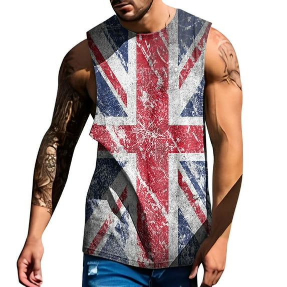 Men National Day Union Jack Spring Summer Vest Graphic Printed O-Neck Plus Size Comfortable Running Workout Tee