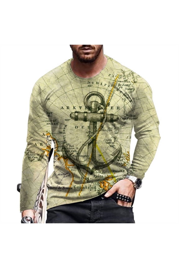 Men Nautical Anchor Print Graphic Tee Yellow Activewear Top