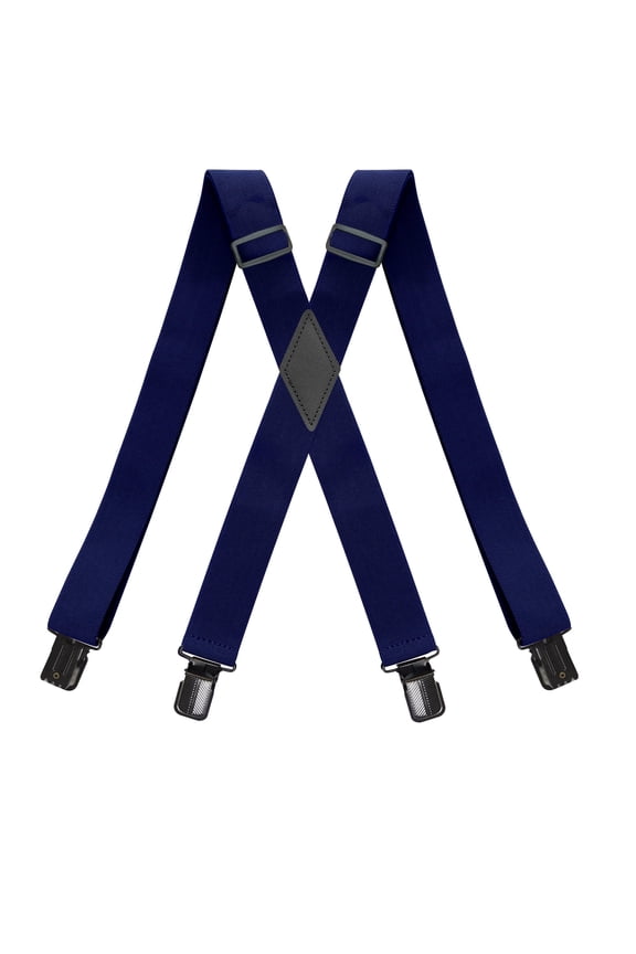Men Navy Blue Suspenders Adjustable Elastic - Heavy Duty 1.4 Inch Wide X Shape Strong Clip Suspender