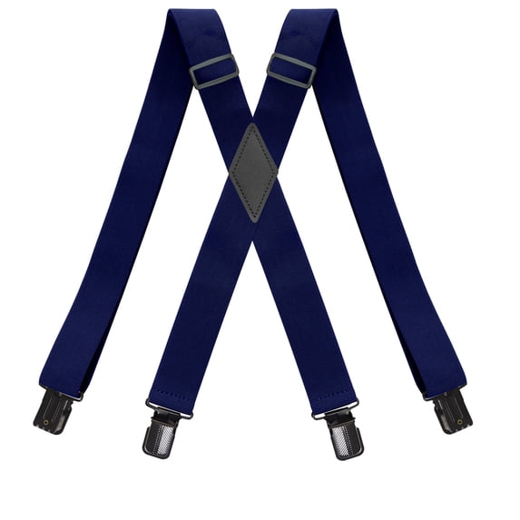 Men Navy Blue Suspenders Adjustable Elastic - Heavy Duty 1.4 Inch Wide X Shape Strong Clip Suspender