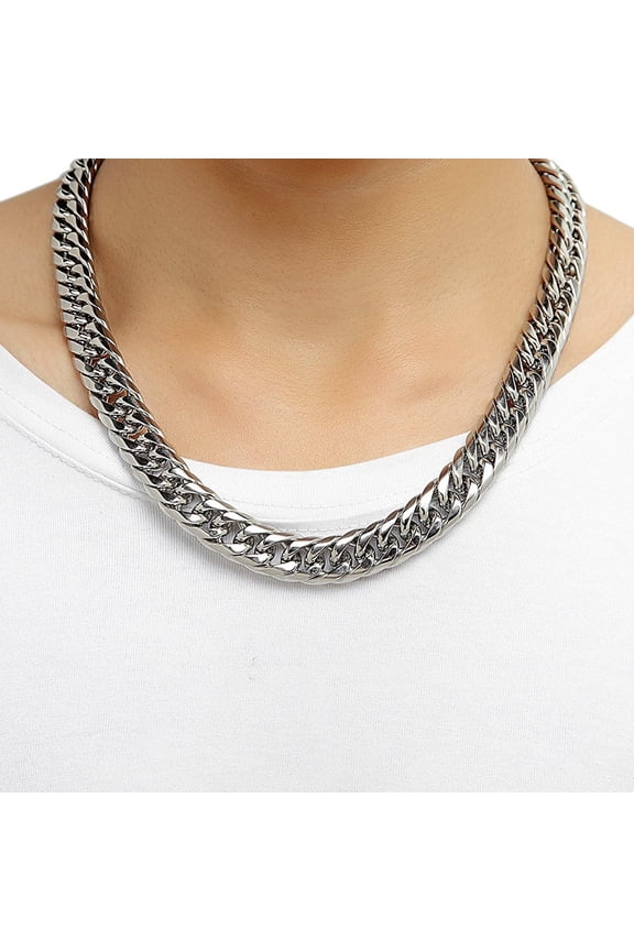 Men Necklace Thick Wide Chain Titanium Steel Luster Smooth Hypoallergenic Metal Hip Hop Style Jewelry for Club Party