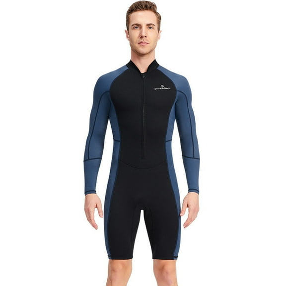 Men Neoprene Wetsuit Surfing Swimming Diving Suit with Zipper, Cold Proof Warm Diving Protection Clothes Blue XXL