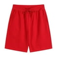 thumbnail image 1 of Men New Bermuda Shorts Solid Color Casual Shorts Soft Drawstring Waist Short Pants With Pockets, 1 of 7