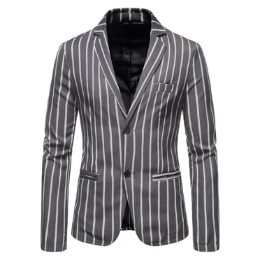 Men New Casual Large Size Suit Jacket Blue and White Stripes with Two Buttons s Formal Blazer M-5XL