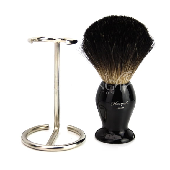 Men New Pure Black Badger Hairs Shaving Brush & Brush Stand by Haryali London