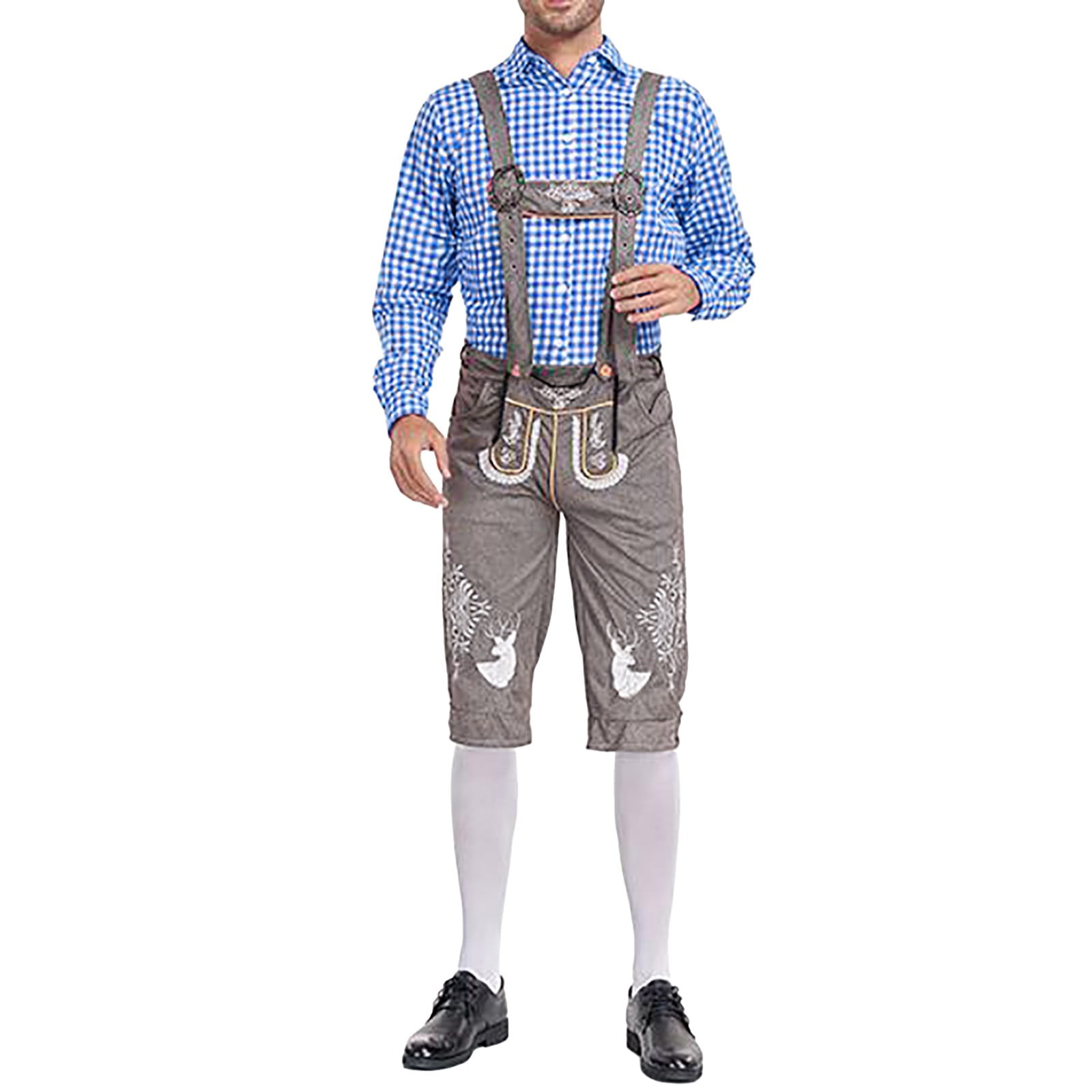 Men New Traditional German Oktoberfest Clothes Plaid Shirt S Beer