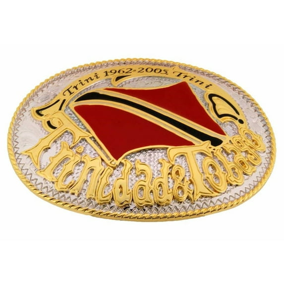Men New Trinidad Tobago Flag Belt Buckle Caribbean Country Gold Silver Red Metal Western Cowboy Rodeo Style