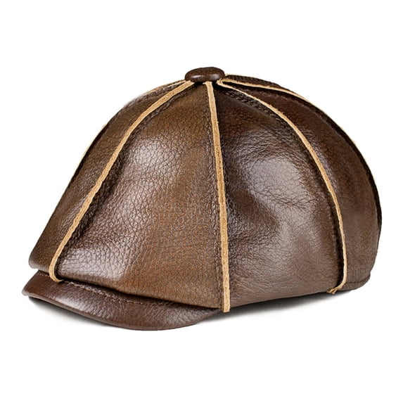 Men Newsboy Cap Octagonal Hat Dark Brown Vintage Mens Berets Flat Peaked Cap ,Fashion