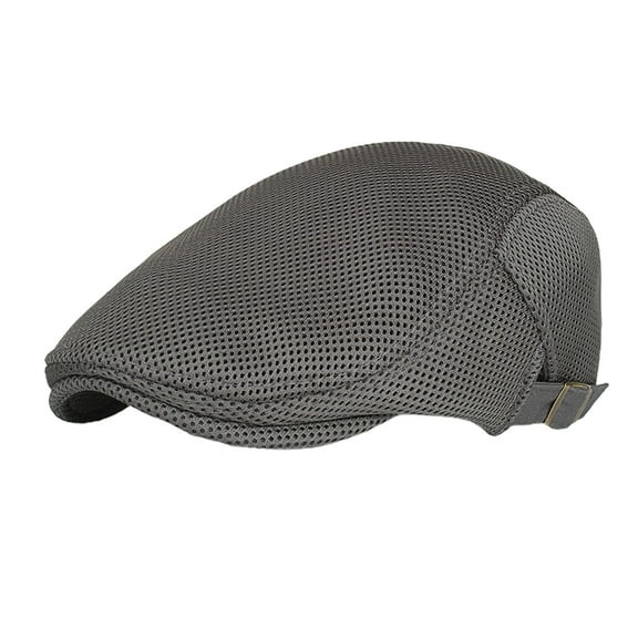 Men Newsboy Hat Breathable Mesh Solid Color Vintage UV Sun Hat Spring Summer Casual Outdoor Hunting Cabbie Driving Flat Hat Dark Gray