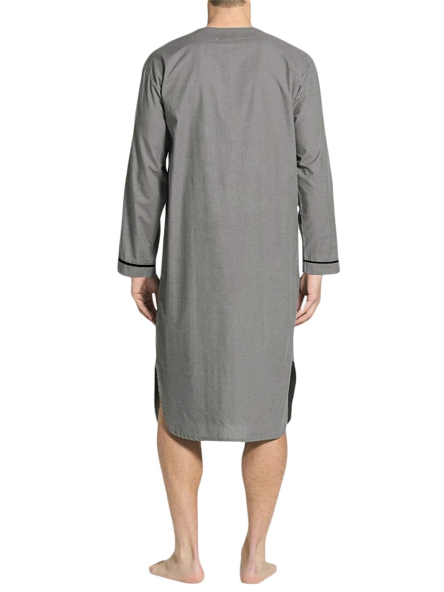 Men Nightshirt V Neck Long Pyjamas Top Loose Long Sleeve Shirt
