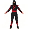 thumbnail image 1 of Men Ninja Costume Outfit, Complete Black‑Red Ninja Hooded Suit with Face Mask for Adult, Halloween Cosplay Theme Party Fancy Dress for Men, 1 of 6