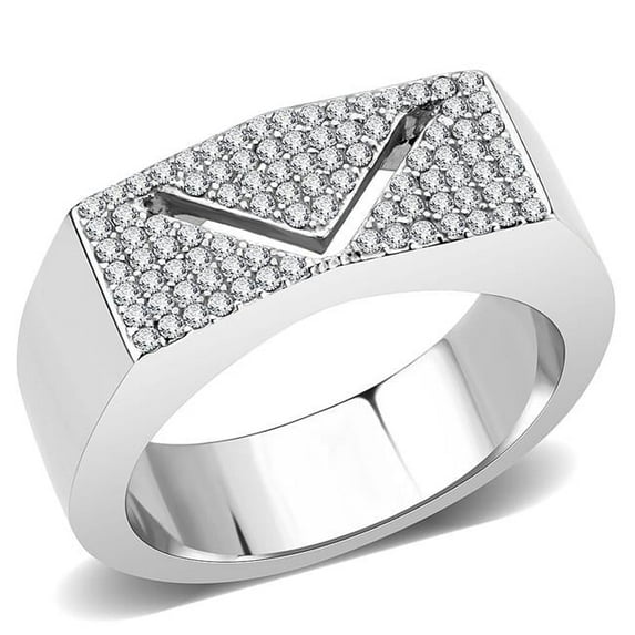 Men No Plating Stainless Steel Ring with AAA Grade CZ in Clear - Size 8