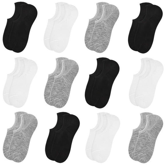 Men No Show Socks 12 Pairs Invisible Socks with Anti-Slip Silicon Flats Loafers Casual Low Cut Socks（01 Black White Gray Size 8-11）