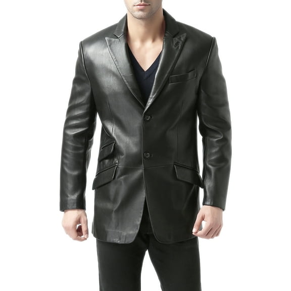 Men Noah 2-Button Leather Blazer Lambskin Sport Coat Jacket (Big Short)