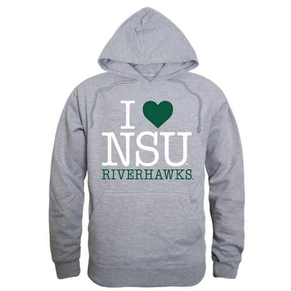 Men Northeastern State University Riverhawks I Love Hoodie, Heather Grey - Large