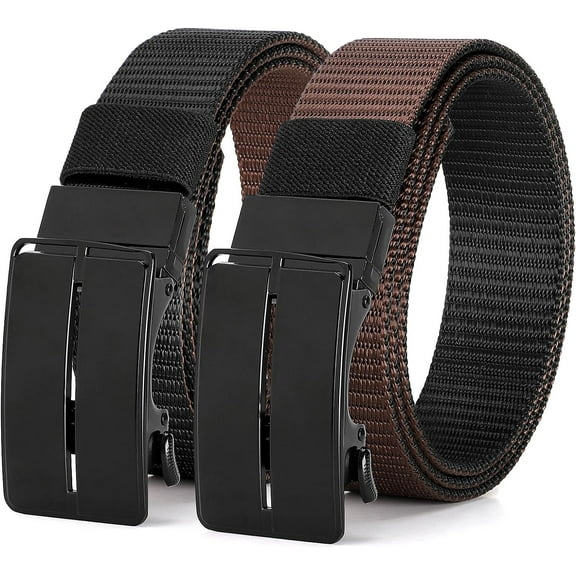 Men Nylon Reversible Ratchet Belt, Men Web Casual Work Belt for Jeans Pants with Automatic Slide Buckle