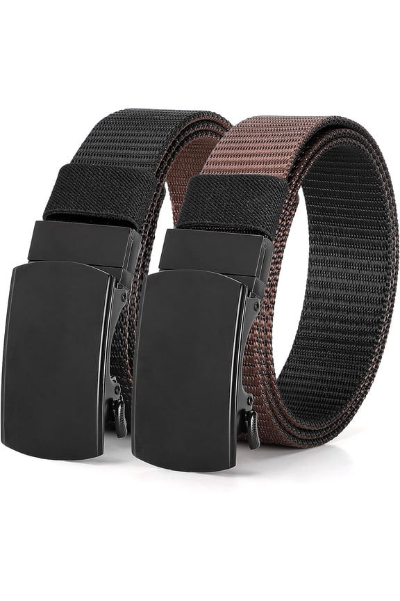 Men Nylon Reversible Ratchet Belt, Men Web Casual Work Belt for Jeans Pants with Automatic Slide Buckle