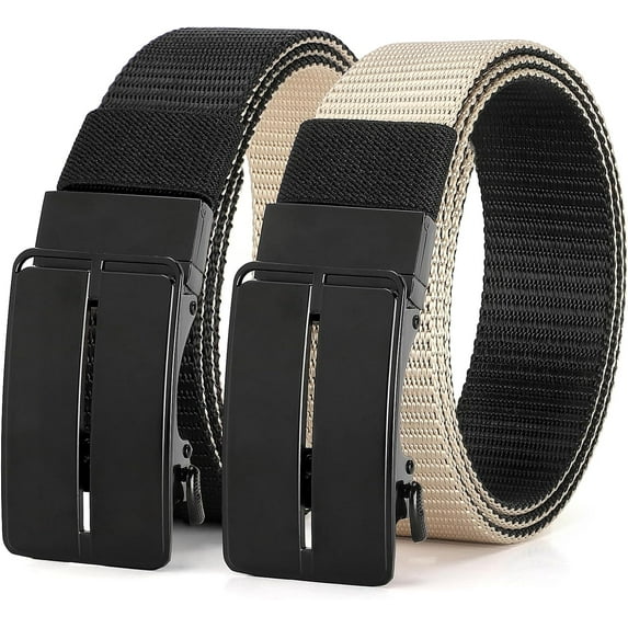 Men Nylon Reversible Ratchet Belt, Men Web Casual Work Belt for Jeans Pants with Automatic Slide Buckle