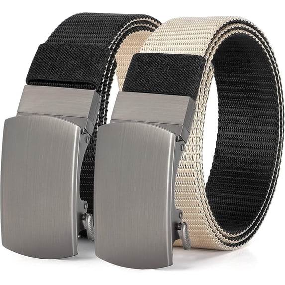 Men Nylon Reversible Ratchet Belt, Men Web Casual Work Belt for Jeans Pants with Automatic Slide Buckle