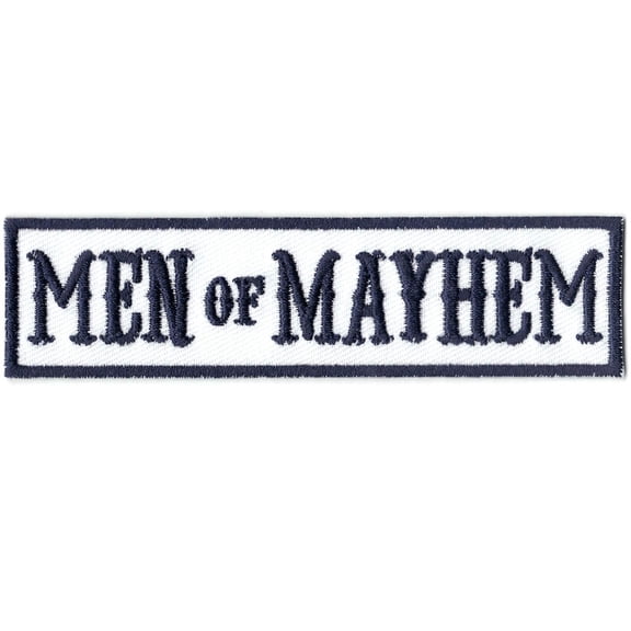 Men Of Mayhem Blue On White Bikers Club Iron On Patch