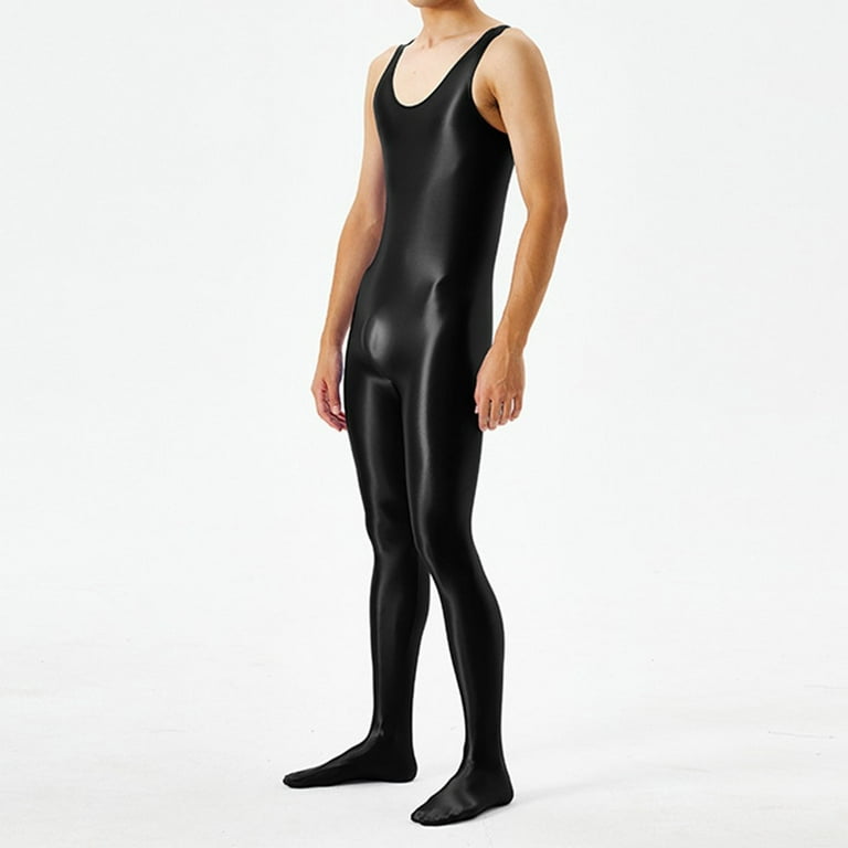 Men Oil Shiny Glossy Bodysuit Jumpsuit Stretchy Full Bodystocking For Sport  Yoga