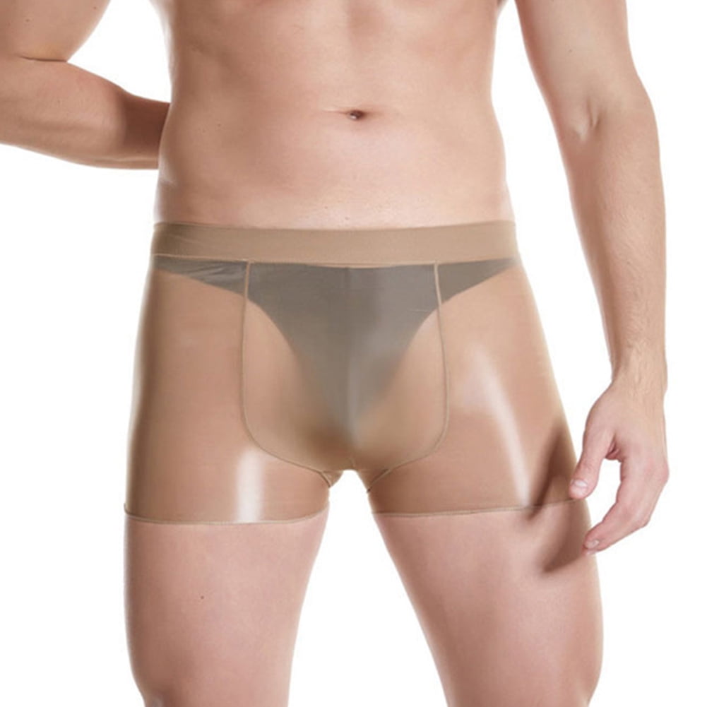 Men Oil Shiny Glossy Pantyhose Boxers Briefs Transparent U Convex