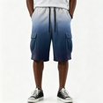 thumbnail image 1 of Men Ombre Gradient Solid Color Corduroy Cargo Shorts Drawstring Elastic Waist Multi Pockets Knee Length Five Inch Casual Shorts For Summer Beach Vacation Outdoor Travel, 1 of 6