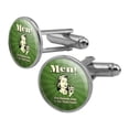 thumbnail image 1 of Men Only Chocolate Clings to Your Thighs Faster Funny Humor Round Cufflink Set Silver Color, 1 of 6