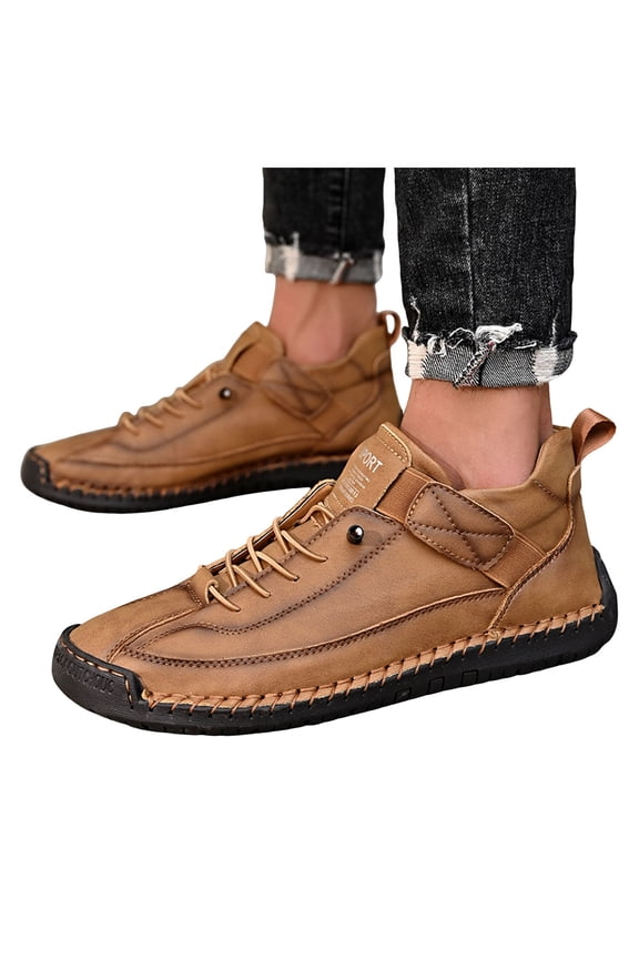 Men Orthopedic Sneakers Leather Comfortable High Top Walking Shoes Soft Comfortable Arch Support Boots Brown Size 9