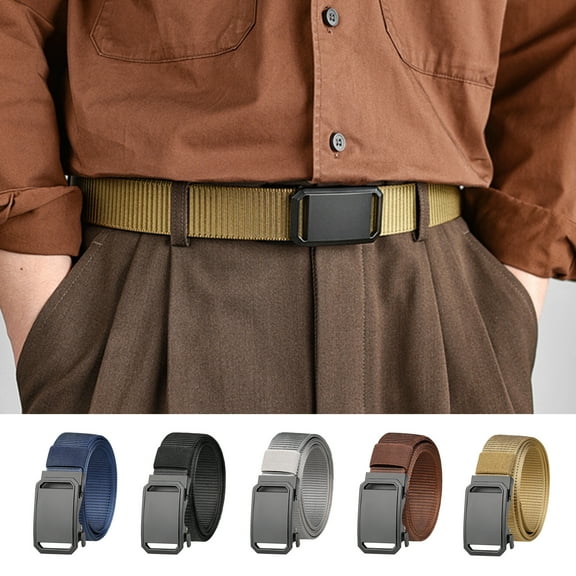 Men Outdoor Cargo Waist Belt Automatic Buckle One Button Adjustable Length Nylon Long Belt Jeans Wild Waistband