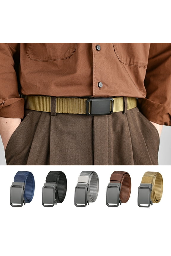 Men Outdoor Cargo Waist Belt Automatic Buckle One Button Adjustable Length Nylon Long Belt Jeans Wild Waistband