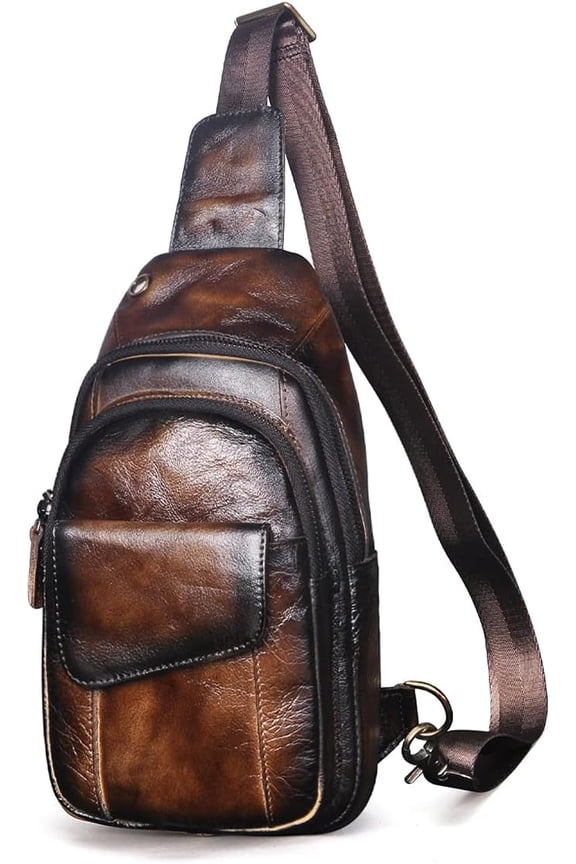 Men Outdoor Casual Travel Hiking  Crossbody Chest Sling Bag Rig One  Strap Bag Backpack Men Leather