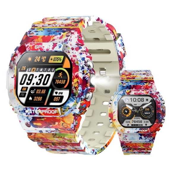 Men Outdoor Smart Watch 1.32" TFT Screen with Bluetooth Calling, LED Flashlight & SOS Emergency, 100+ Sports Modes, Sleep & Fitness Tracker Compatible with iPhone & Android, Cool Gift for Men