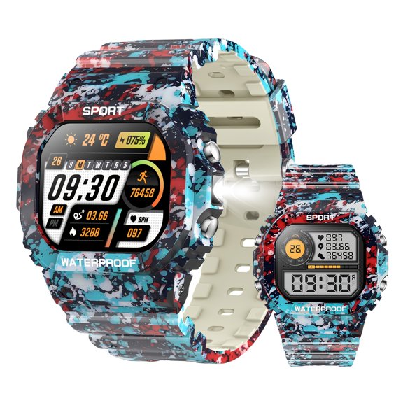 Men Outdoor Smart Watch 1.32" TFT Screen with Bluetooth Calling, LED Flashlight & SOS Emergency, 100+ Sports Modes, Sleep & Fitness Tracker Compatible with iPhone & Android, Cool Gift for Men