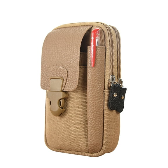 Men Outdoor Sport Waist Bag Canvas Business Belt Mobile Phone Pouch (Camel)