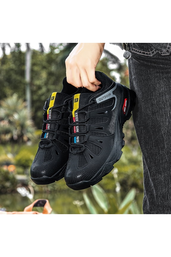 Men Outdoor Summer Trekking Hiking Sneakers Breathable Mesh Flexible Anti Slip Sole Wearproof Durable Mountain Climbing Shoes Comfort Lightweight Daily Outdoor Footwear