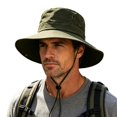thumbnail image 1 of Men Outdoor Wide Brim Breathable Sun Bucket Hat, Foldable UV Protection Boonie Hat for Hiking Fishing Camping Army Green Free Size, 1 of 7