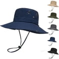 thumbnail image 1 of Men Outdoor Wide Brim Breathable Sun Bucket Hat, Foldable UV Protection Boonie Hat for Hiking Fishing Camping Dark Blue Free Size, 1 of 6