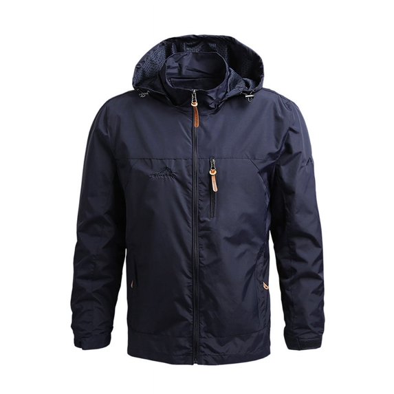 Men Outdoor Windproof Waterproof Hooded Jacket Field Climbing Warm Thin Outwear 2024 Male Fall Winter Hiking Camping Clothes (Dark blue,2XL)