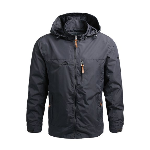Men Outdoor Windproof Waterproof Hooded Jacket Field Climbing Warm Thin Outwear 2024 Male Fall Winter Hiking Camping Clothes (Grey,3XL)