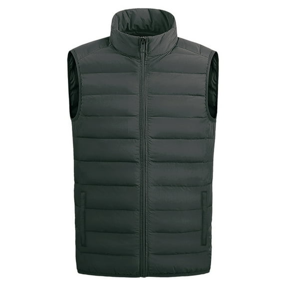 Men Outerwear Lightweight Water-Resistant Finish Sleeveless Puffer Vest Jacket, Charcoal, L