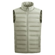 Men Outerwear Lightweight Water-Resistant Finish Sleeveless Puffer Vest Jacket, Sand, XL