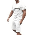 thumbnail image 1 of Men Outfits 2 Piece Big and Tall Cropped Short Sleeve Matching Set Oversized Outdoor Casual Vacation Sets,White,S, 1 of 3