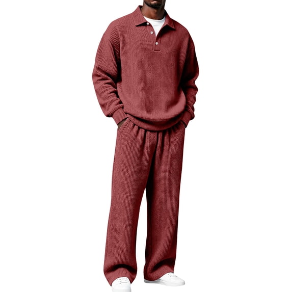 Men Outfits 2 Piece Sets Lounge Waffle Knit Sweatshirt Set Soft Casual Loungewear Suit Sets Two Piece Outfits for Travle Home