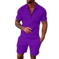 thumbnail image 1 of Men Outfits 2 Piece Stylish Lightweight Cool T-Shirt and Shorts Stretch Classic Slim Fit Sports Track Suits Beach Summer Clothing Purple Size Purple, 1 of 6