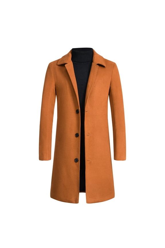 Men Outwear Lightweight Coat Men'S Trench Coat Casual Single Solid Button Long Over Turn-Down Collar Long Woollen Pocket Over Streetwear Jacket
